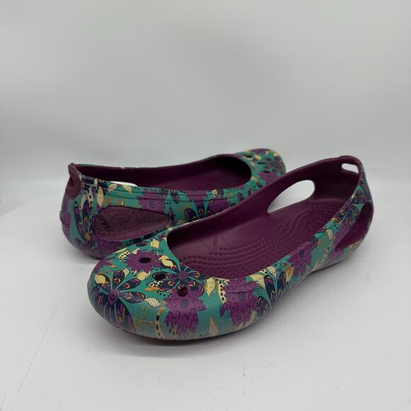 Crocs Kadee Floral Purple and Blue Slip On Rubber Ballet Flat Womens Size 6 - Picture 2 of 12